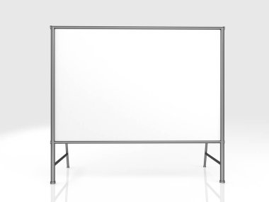 Boş pankartı 2x3 metre olan yere basın. Mobil ticaret standı beyaz ve boş. 3D görüntüleme beyaz arkaplanda izole edildi. Tasarımınız için Yüksek Çözünürlük Şablonu.