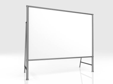 Boş pankartı 2x3 metre olan yere basın. Mobil ticaret standı beyaz ve boş. 3D görüntüleme beyaz arkaplanda izole edildi. Tasarımınız için Yüksek Çözünürlük Şablonu.