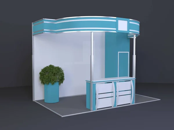Comércio exposição stand 3x4 metros com planta 3D ilustração renderizada. modelo, mockup — Fotografia de Stock