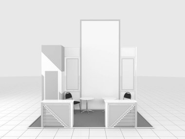 Sergi standı sade beyazdır. Model ve markalaşma ve kurumsal kimlik gösterimi için kullanılır.