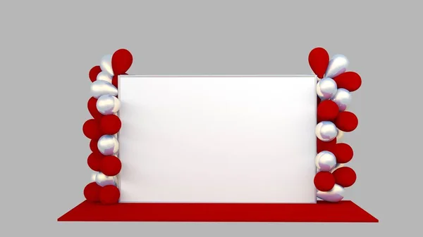 Düğün parti zemin afiş mor ve gümüş balonlar ile 2 x 3 metre. Şablon Pop Up. 3D render mockup