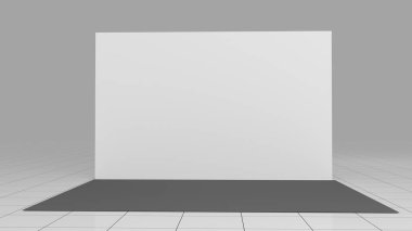 3d render basın duvar 4x2.5 metre. Zemin. Mockup. 3d beyaz arka plan üzerinde izole render. Yüksek Çözünürlüklü Şablon