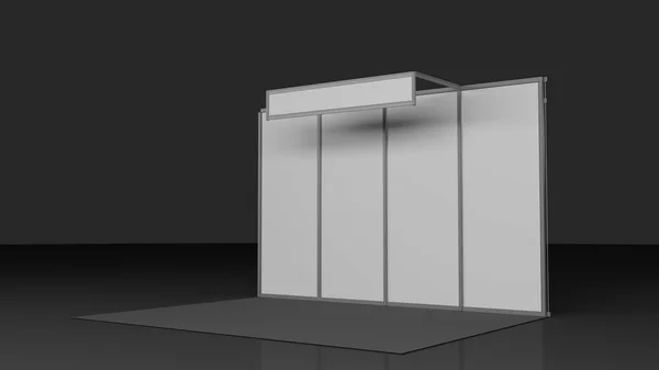 Blank Indoor Exhibition Trade Booth 3D render on white background, Template for easy presentation of a standard stand