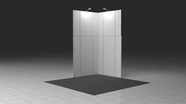 Eenvoudige emply Booth 4x4 meter. Mockup. 3D-weergavesjabloon — Stockfoto