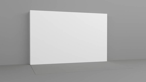 White backdrop 3x5 meters in room with grey paint on wall. 3d render mockup. Template for your design