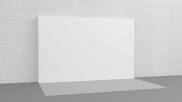 Λευκό φόντο 3x5 μέτρα σε δωμάτιο με γκρι χρώμα στον τοίχο. 3d καθιστούν mockup. Πρότυπο — Φωτογραφία Αρχείου
