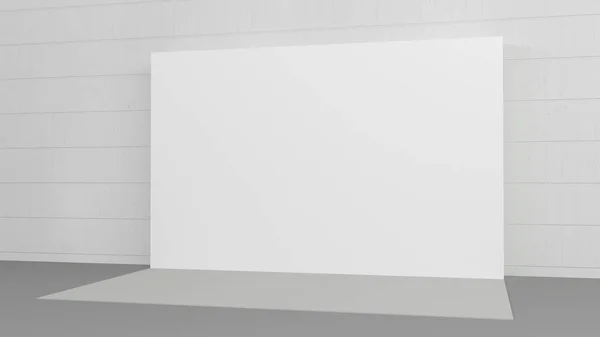 Białe tło 3x5 metrów w pokoju z szarą farbą na ścianie. Makieta 3D renderowania. Wzór — Zdjęcie stockowe