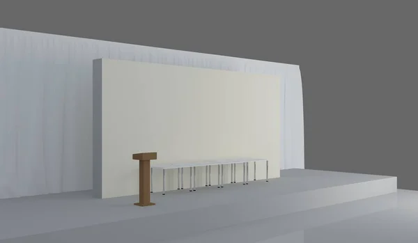 8x4 press wall mockup with table. Isolated 3d render