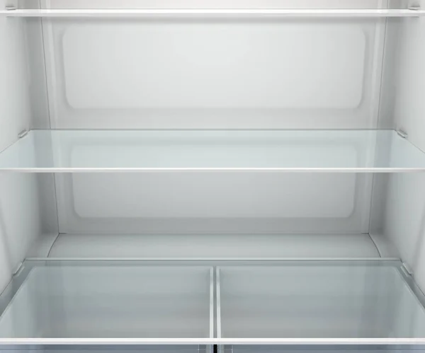 Bir Boş Buzdolabı Veya Cam Raf Çekmeceler Render Ile Dondurucu — Stok fotoğraf