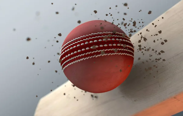 Экстремальный Крупный План Замедленного Действия Захвата Красного Шара Крикета Ударяющего — стоковое фото