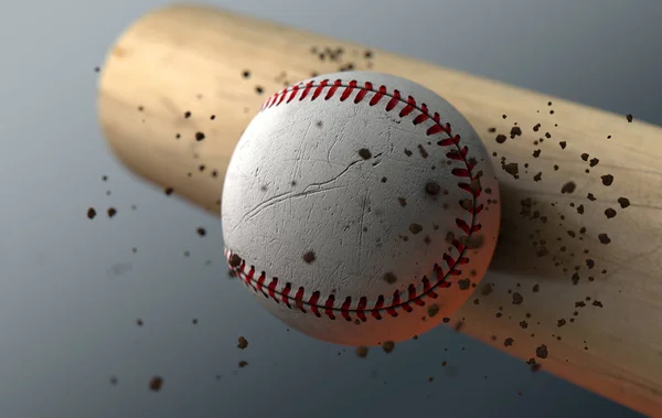 Extreme Closeup Slow Motion Action Capture Baseball Ball Striking Wooden — Stock Photo, Image