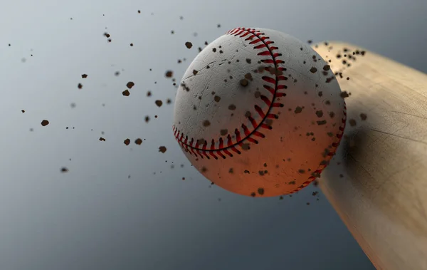 Extreme Closeup Slow Motion Action Capture Baseball Ball Striking Wooden — Stock Photo, Image