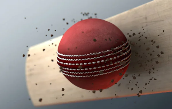 Uma Captura Ação Lenta Close Extremo Uma Bola Críquete Vermelho — Fotografia de Stock