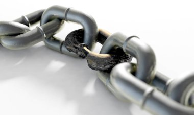 Vira meatl zinciri çok paslı ve aşınmış bağlantı joing tamamlayan bir araya-3d rende ile