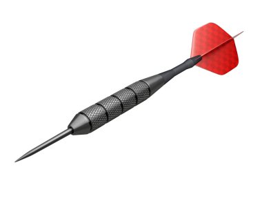 Havada uçan bir izole beyaz arka plan - 3d render kırmızı bir uçuş ile tek bir metal dart