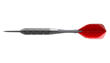 Havada uçan bir izole beyaz arka plan - 3d render kırmızı bir uçuş ile tek bir metal dart