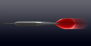 Havada uçan bir izole siyah arka plan - 3d render kırmızı bir uçuş ile tek bir metal dart