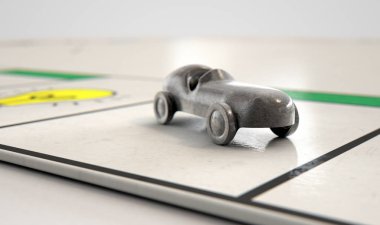 Bir oyun bir metal kalıp döküm araba simgesine bir closeup kurulu - 3d render