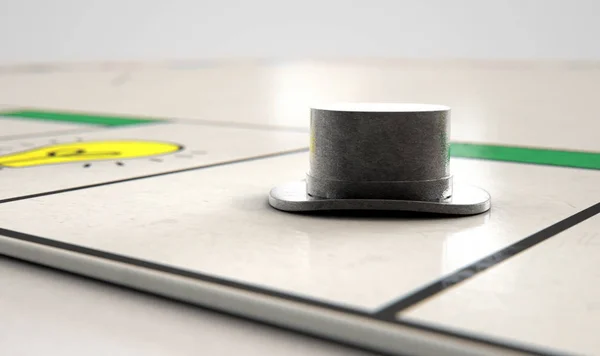 Крупный План Металлической Шляпы Игровой Доске Рендеринг — стоковое фото