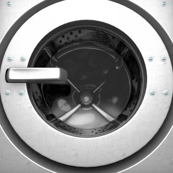 Closeup Industrial Washing Machine Looking Inwards Closed Door Empty Drum — Stock Photo, Image