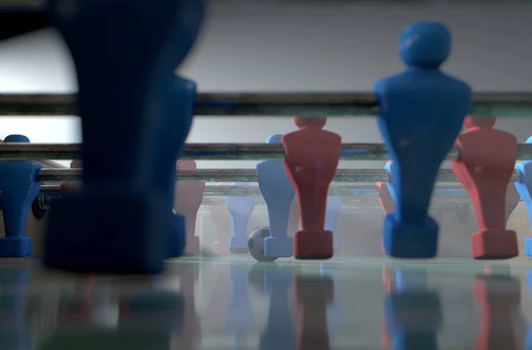 Een Close Blik Van Beeldjes Van Een Tafelvoetbal Table Verlicht — Stockfoto