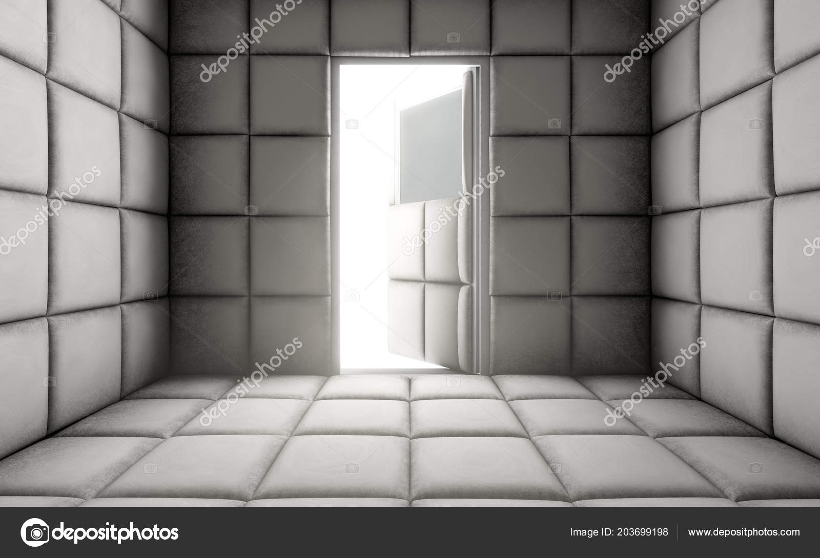 Empty White Padded Cell Open Door Mental Hospital Render