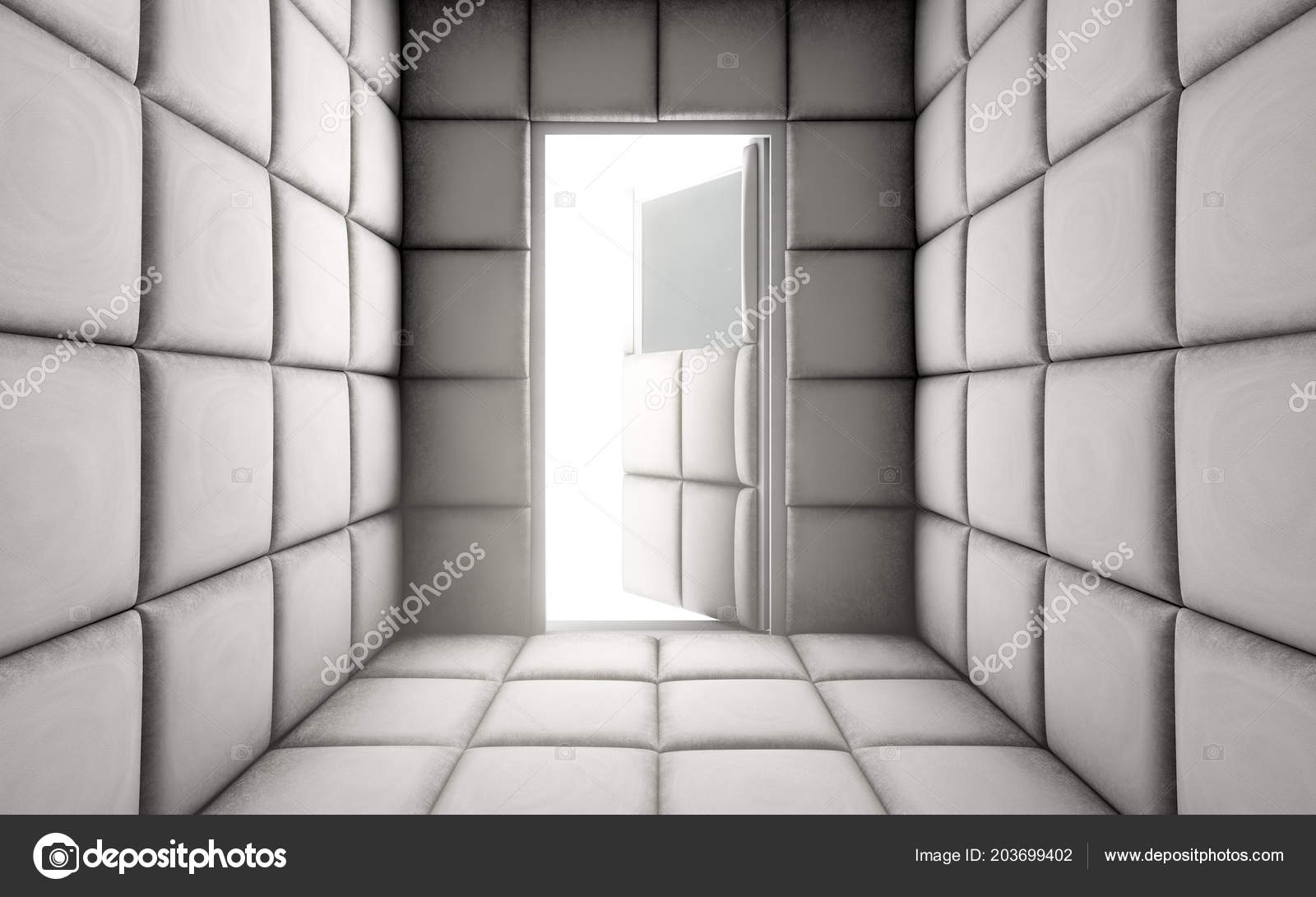 Empty White Padded Cell Open Door Mental Hospital Render