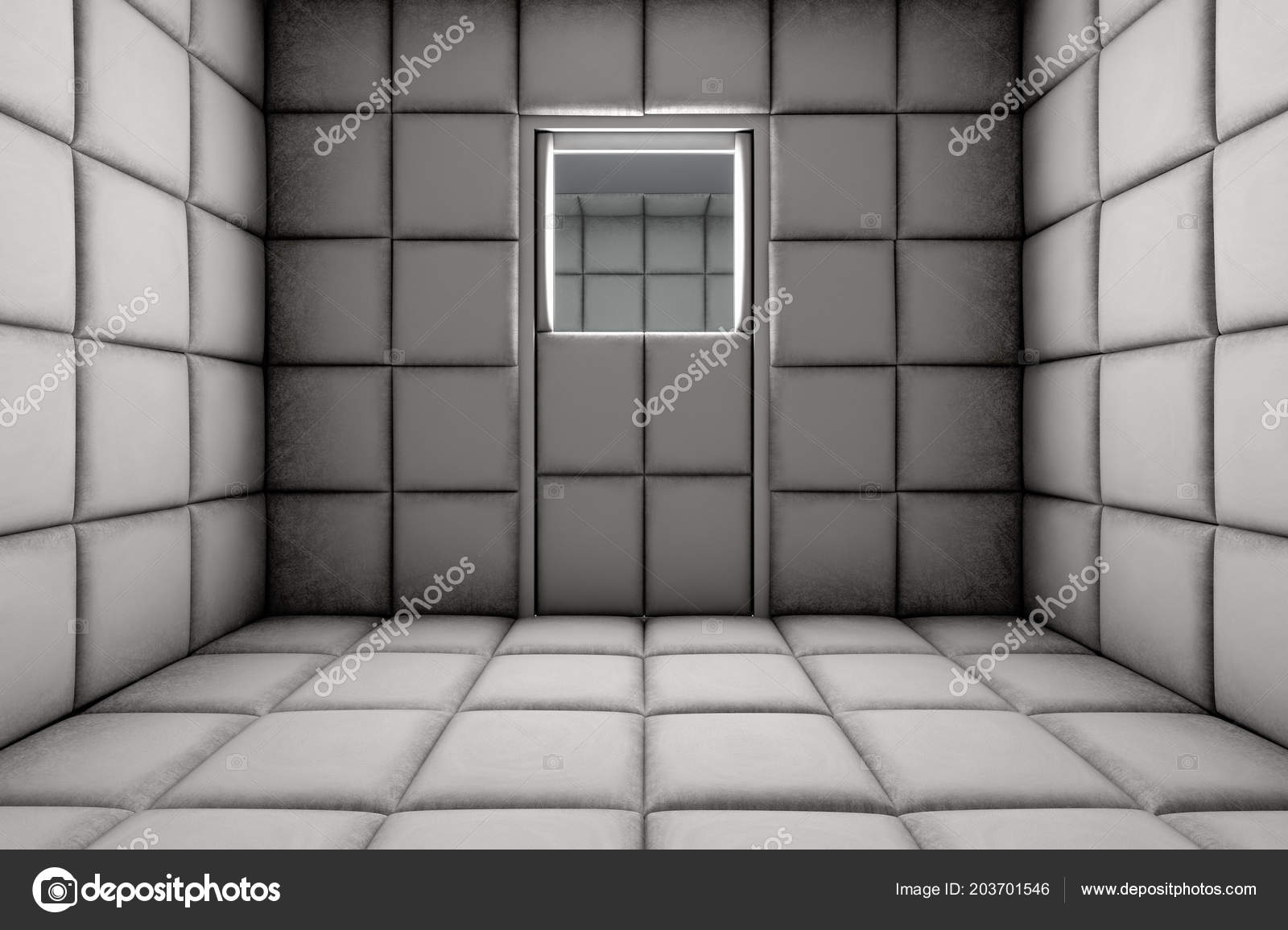 Empty White Padded Cell Mental Hospital Render Stock Photo