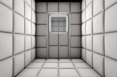 Boş bir akıl hastanesi - 3d render ve özel hücrede beyaz