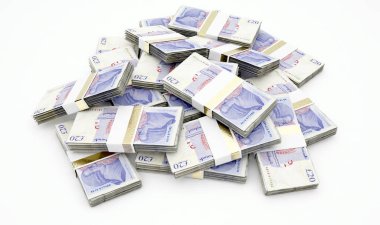 Rastgele dağınık Lirası üstünde bir izole arka plan - 3d render demetleri yığını