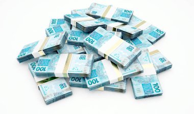 Rastgele dağınık Lirası üstünde bir izole arka plan - 3d render demetleri yığını
