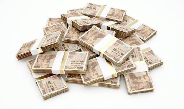 Rastgele dağınık Lirası üstünde bir izole arka plan - 3d render demetleri yığını