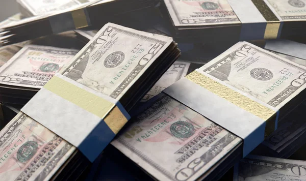 Uma Pilha Pacotes Aleatoriamente Espalhados Notas Dólar Dos Eua Fundo — Fotografia de Stock