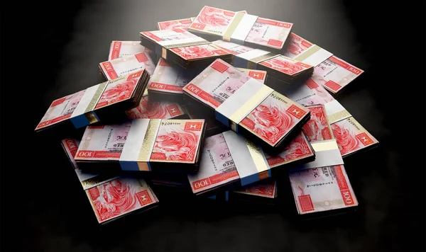 Una Pila Paquetes Aleatoriamente Dispersos Billetes Dólar Hong Kong Sobre —  Fotos de Stock