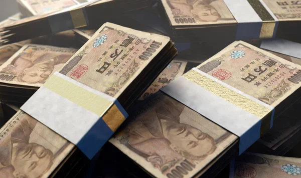 Montón Paquetes Dispersos Azar Billetes Yen Japoneses Sobre Fondo Aislado —  Fotos de Stock