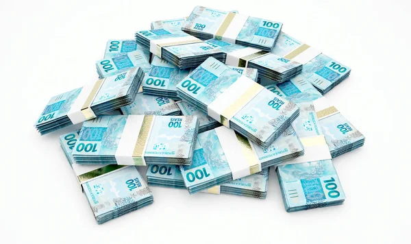 Pile Randomly Scattered Bundles Banknotes Isolated Background Render — Stock Photo, Image