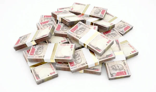Kupie Losowo Rozrzucone Wiązki Banknotów Białym Tle Renderowania — Zdjęcie stockowe