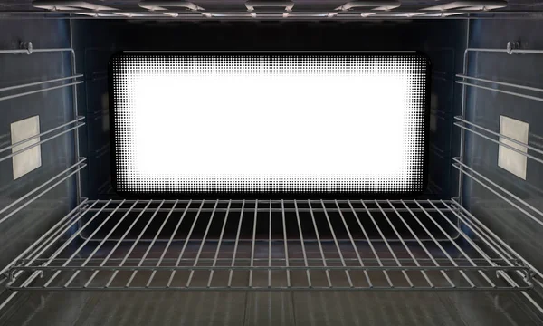閉ざされたドアの レンダリングに向かっている空の家庭用オーブンの中から断面の Upclose ビュー — ストック写真