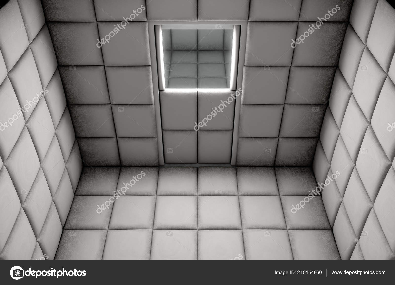 Empty White Padded Cell Mental Hospital Render Stock Photo