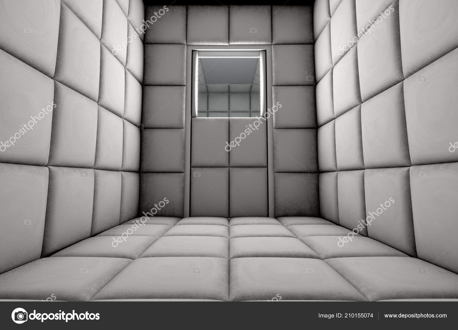 Empty White Padded Cell Mental Hospital Render Stock Photo