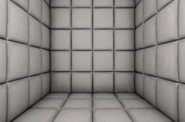 Boş bir akıl hastanesi - 3d render ve özel hücrede beyaz