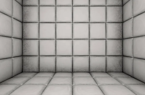Ένα Κενό Λευκό Κελί Παραγεμισμένο Στο Ψυχιατρείο Καθιστούν — Φωτογραφία Αρχείου