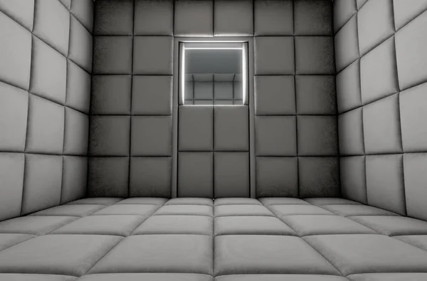 An empty white padded cell in a mental hospital - 3D render