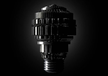 Metal cogwheels şekli bir izole koyu arka plan - 3d render bir normal ampul bayraklarında hayal ettiğini bilmiyorum önemli ölçüde aydınlatılmış bir kavramı