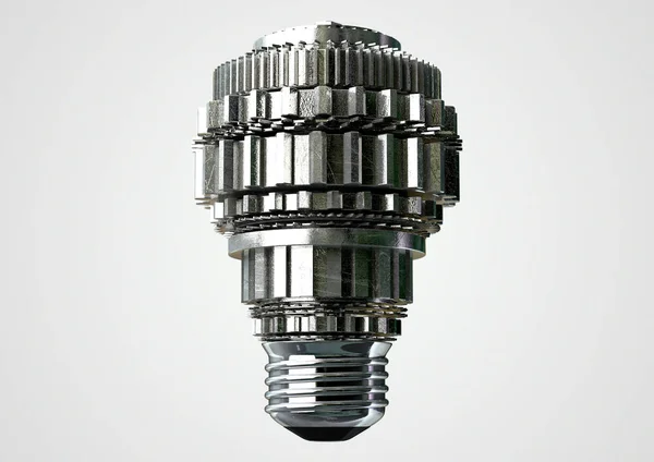Concept Metal Cogwheels Making Shape Regular Light Bulb Symbolising Imagination — Stock Photo, Image