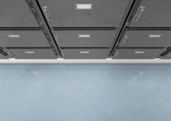 Bir Morg Render Temiz Beyaz Bir Koğuşta Kapalı Buzdolabı Düz — Stok fotoğraf