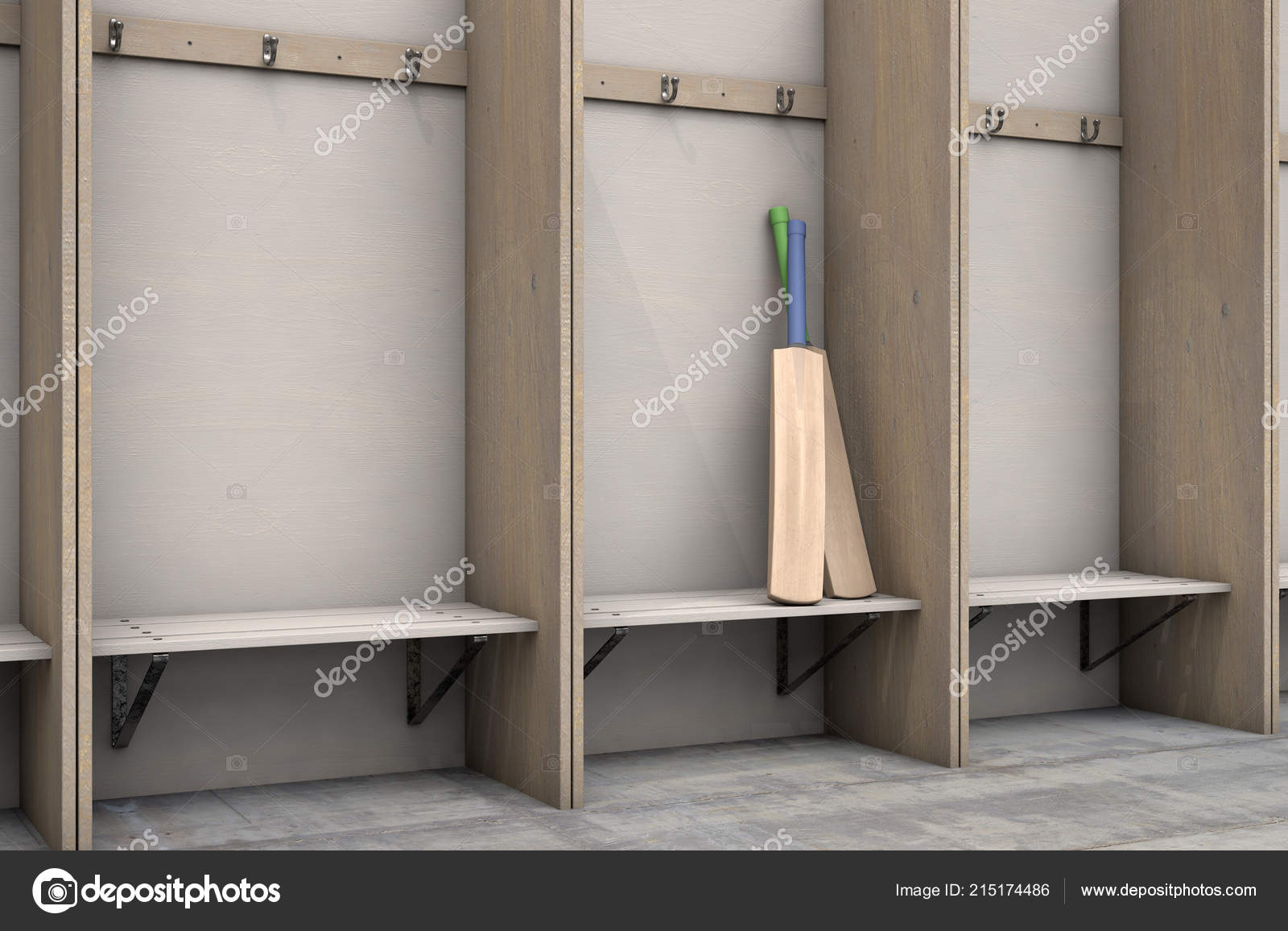 Two Cricket Bats Wooden Cubicle Bench Hangers Rundown Sports