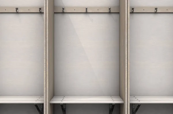 Empty Wooden Cubicles Bench Hangers Rundown Sports Locker Change Room — Stock Photo, Image