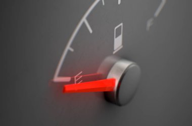 İğneyi boş, karanlık bir yansıtıcı arka plan kopya ile gösteren bir benzin gaz Gage bir tatlı uzay - 3d render
