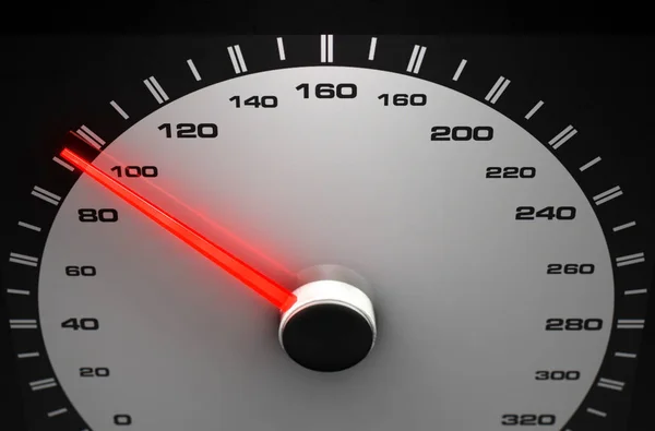 Sporty Speedometer Glowing Orange Needle Pointing Average Speed Isolated Black — Stock Photo, Image